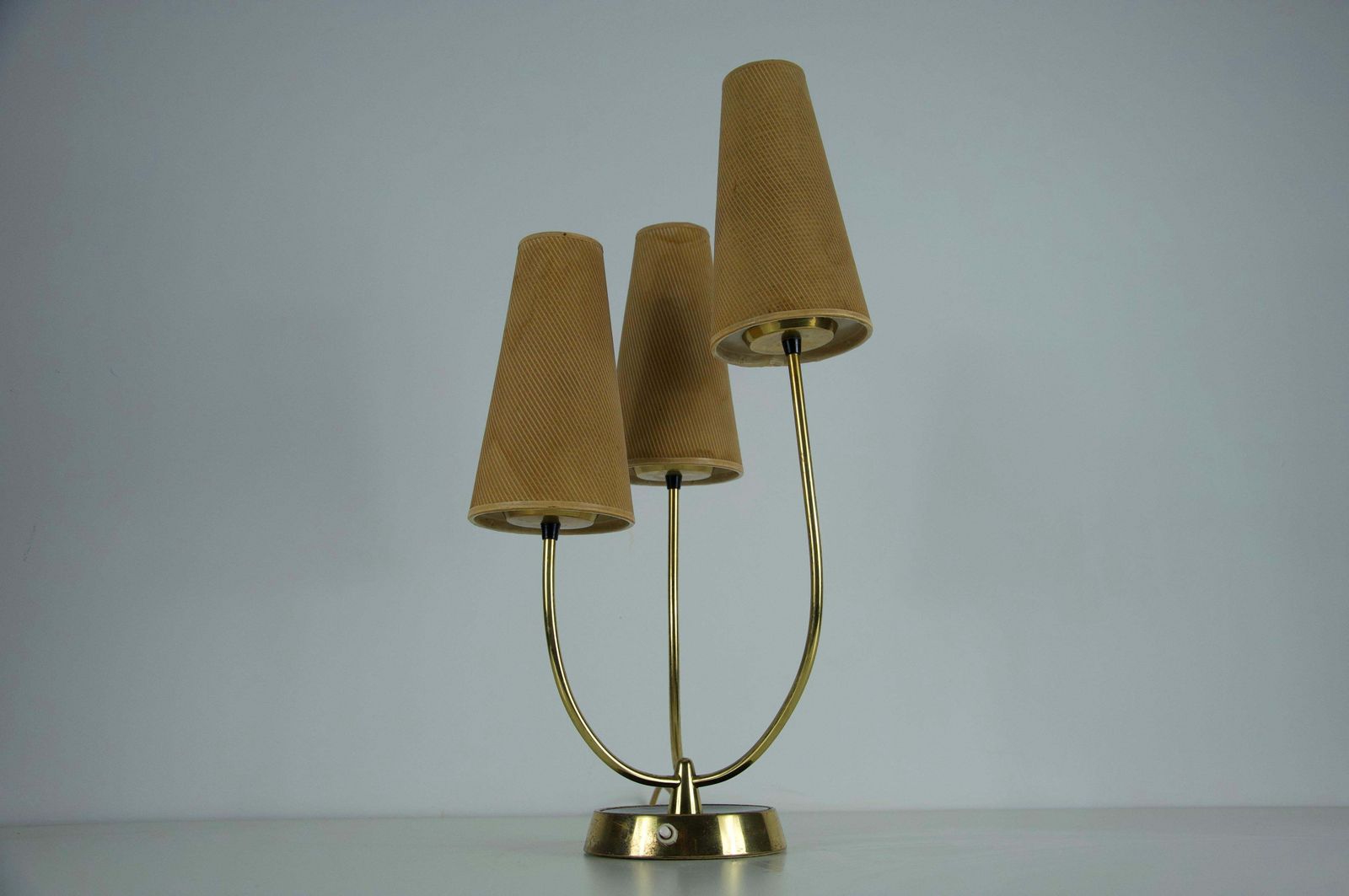 Midcentury Brass And Fabric Shade Table Lamp By Rupert Nikoll, 1960s photo vinterior