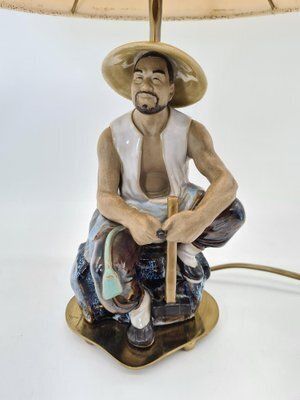Ceramic Table Lamp With Fisherman Figurine, 1960s 1970s photo for sale