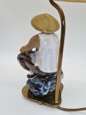 photo for sale Ceramic Table Lamp With Fisherman Figurine, 1960s 1970s