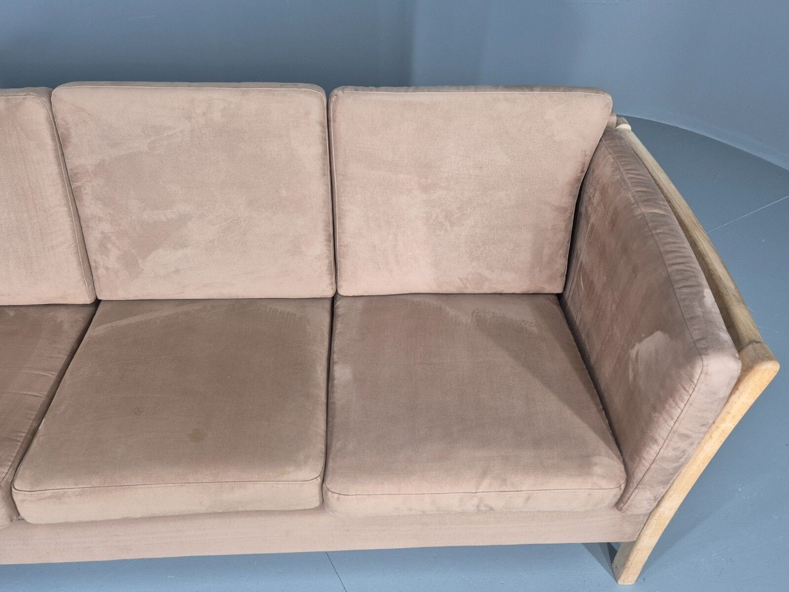 photo furniture Vintage 3 Seat Sofa Danish Design Faux Suede Upholstery 1980s Retro