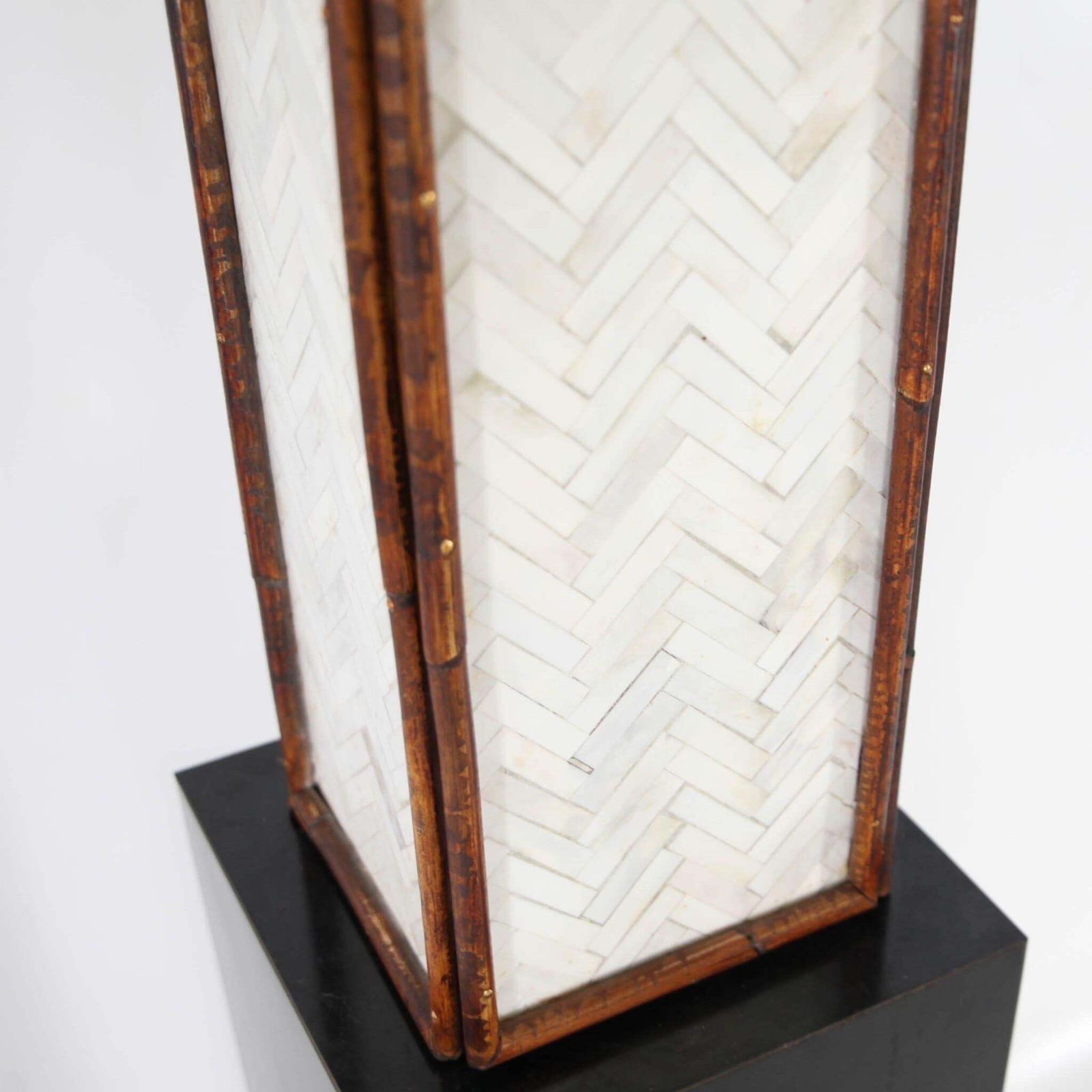 1688.0 Pair Of Bones Marquetry And Rattan Lamps photo