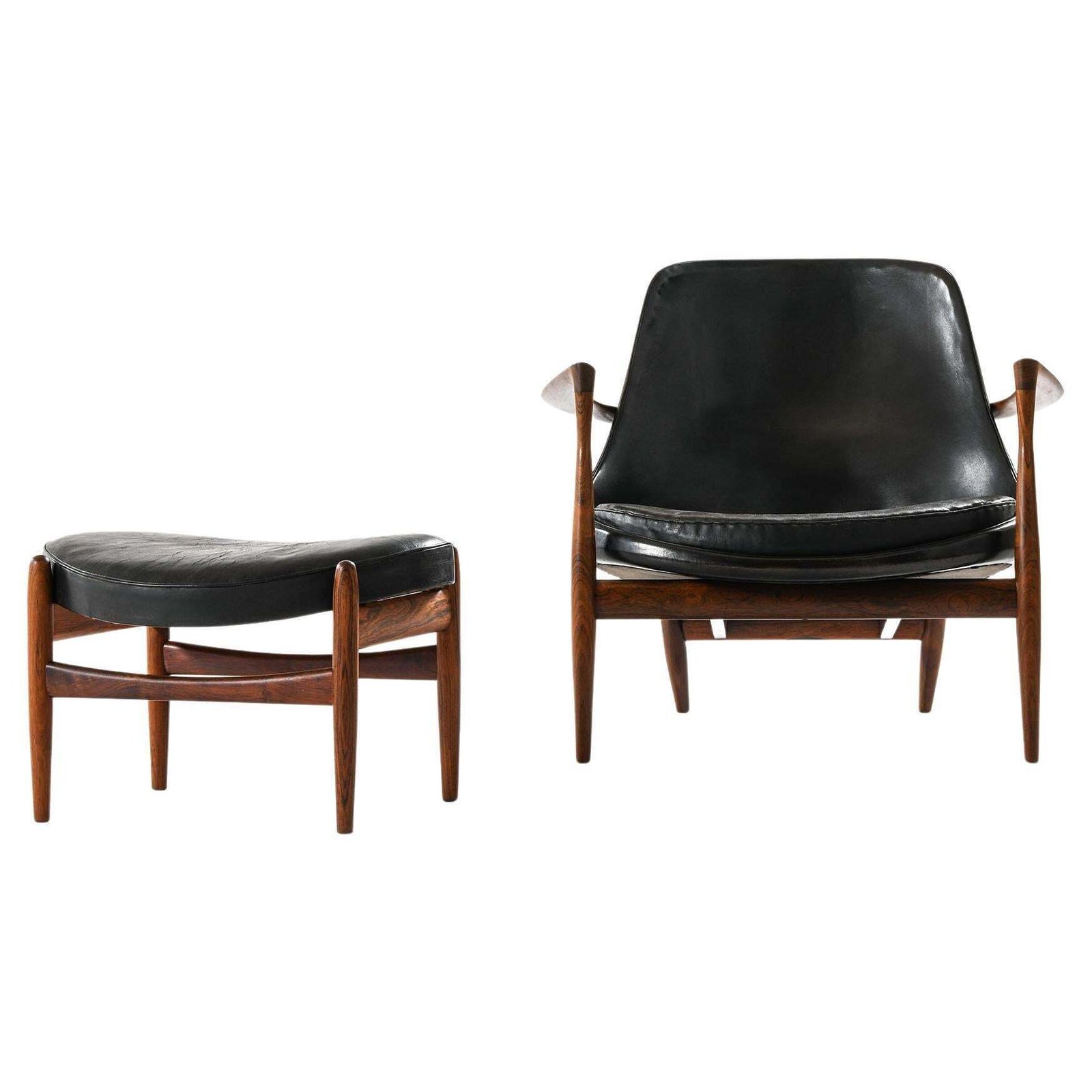 Easy Chair With Matching Stool In Leather And Rosewood By Ib Kofod Larsen 1956 photo furniture
