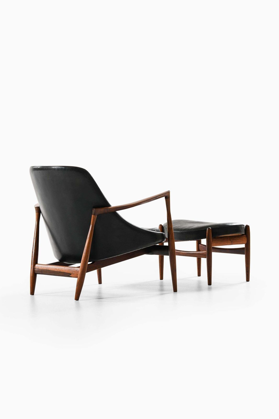 Easy Chair With Matching Stool In Leather And Rosewood By Ib Kofod Larsen 1956 photo buy