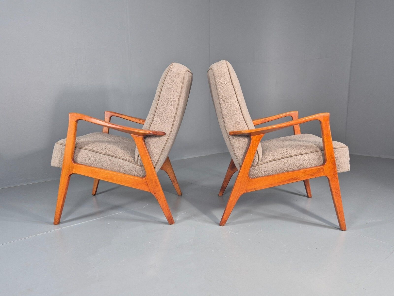 2 Vintage Mid Century Lounge Chairs Teak Frames New Upholstery photo buy