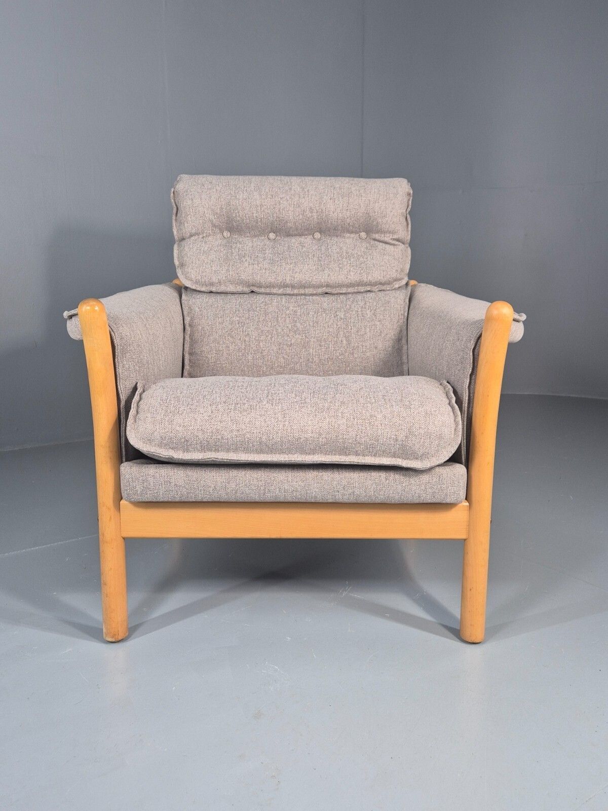 Vintage Lounge Chair Mid Century Danish Beech Frame New Upholstery photo 850.0