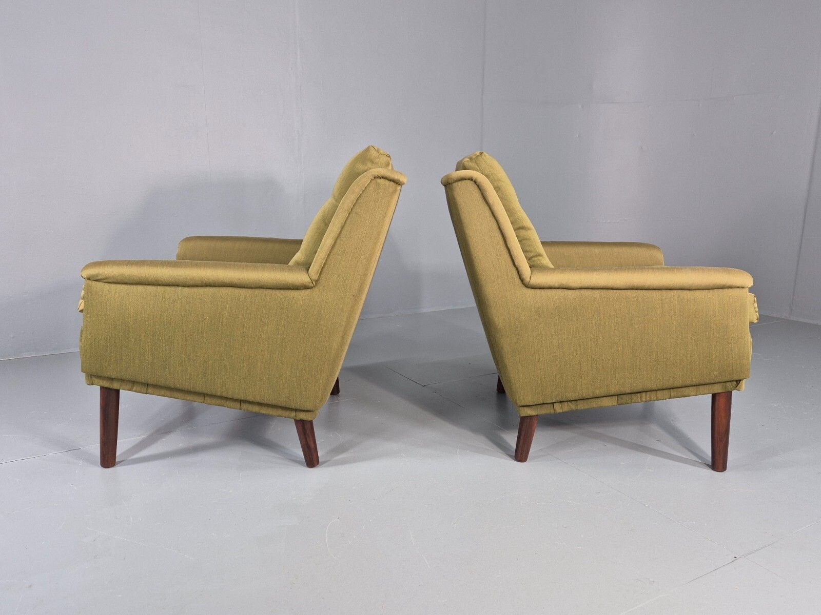 photo for sale 2 Vintage Mid Century Lounge Chairs 1960s Danish Green Cotton