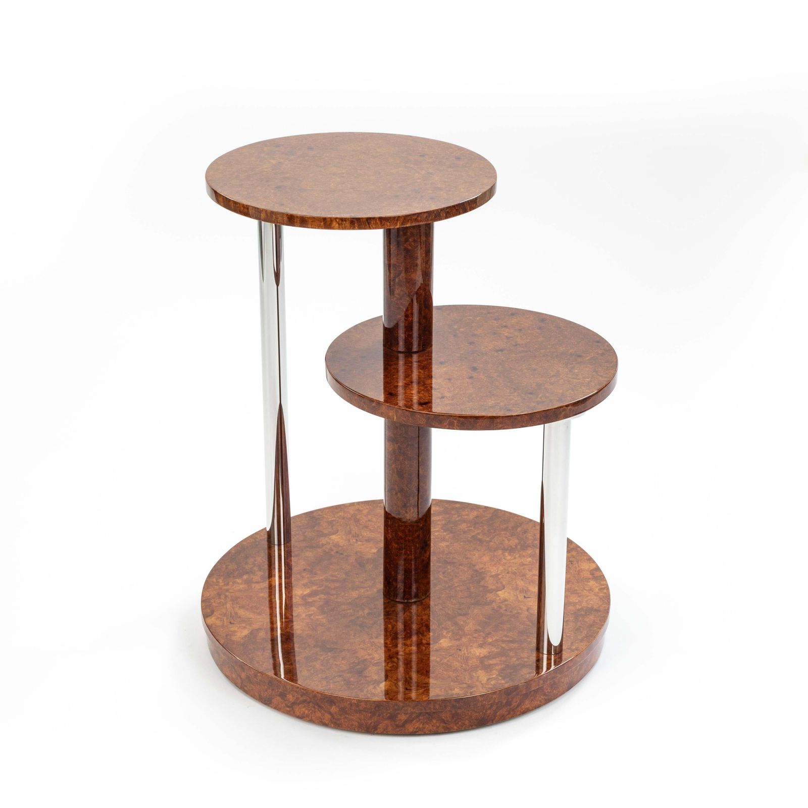 French Art Déco Multi Level Amboyna   Stainless Steel Coffee Table 1930s photo vinterior