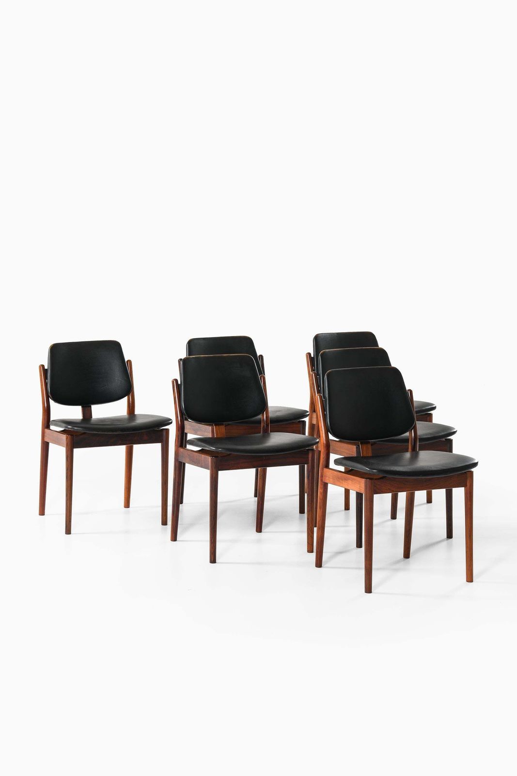 Rare Set Of 6 Dining Chairs In Leather And Rosewood By Arne Vodder, 1960s photo for sale