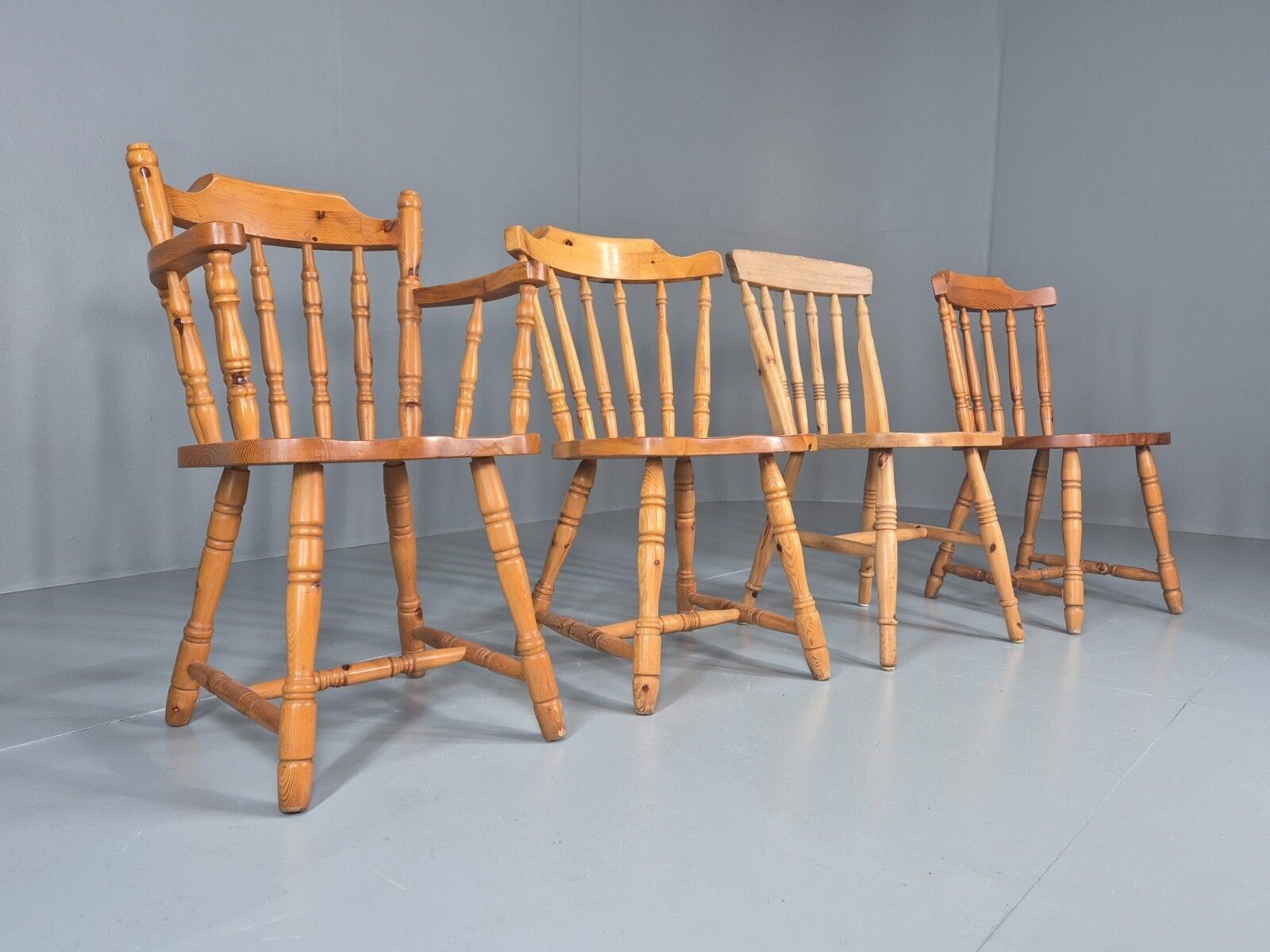 Harlequin Set Of 4 Vintage Pine Dining Chairs 1980s Retro  Vdin photo furniture