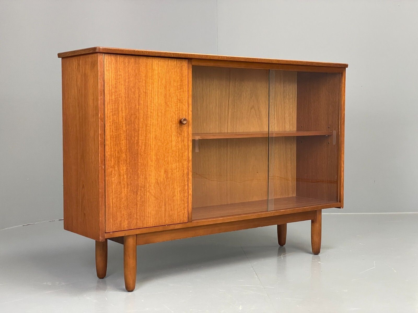 Vintage 1960s Glazed Bookcase Cabinet Teak Shelving Cupboard Eb11808 Mwoo