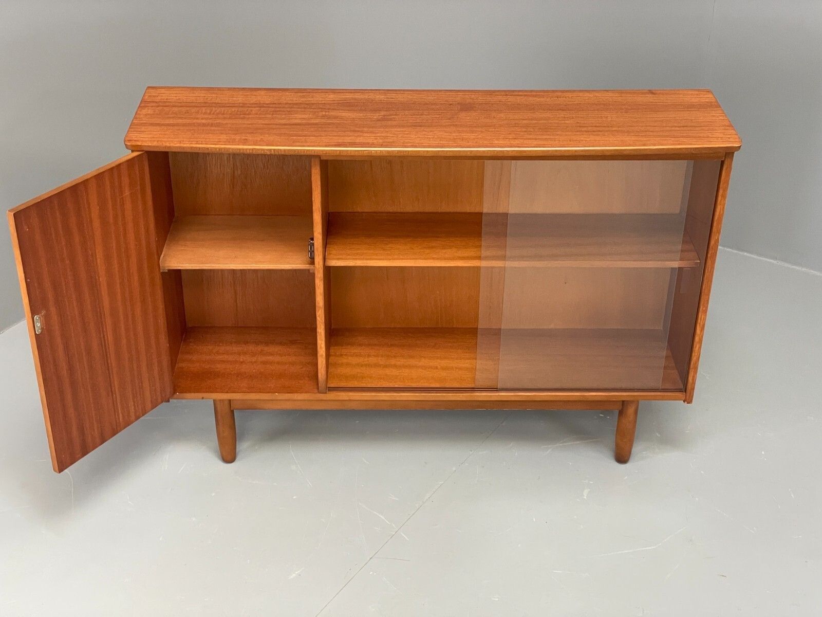 Vintage 1960s Glazed Bookcase Cabinet Teak Shelving Cupboard Eb11808 Mwoo photo for sale