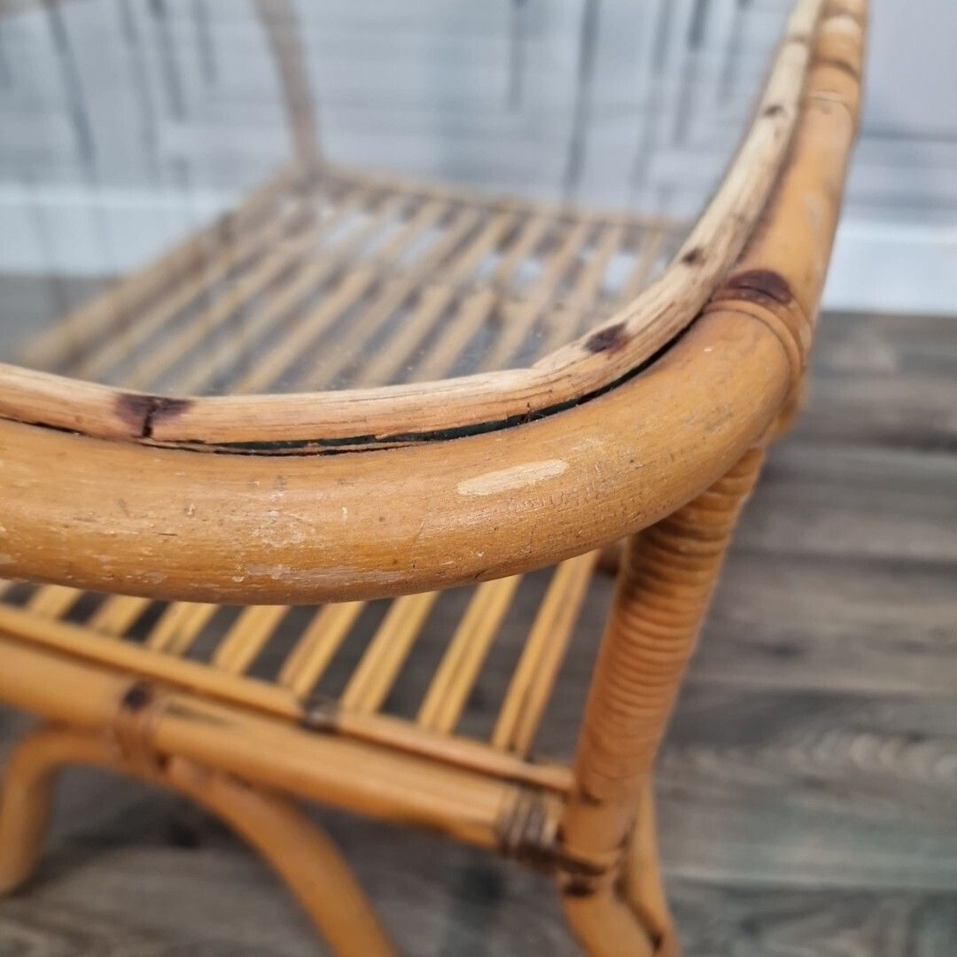 photo vinterior Retro Vintage Coffee Table Mid Century Bamboo & Rattan   Glass Top – Boho Style