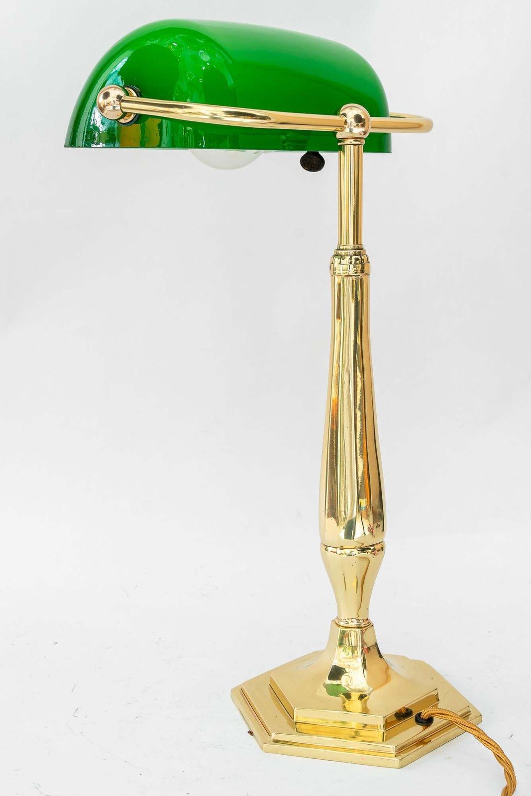 Solid Banker Table Lamp With Original Glass Shade Vienna Around 1920s photo vintage