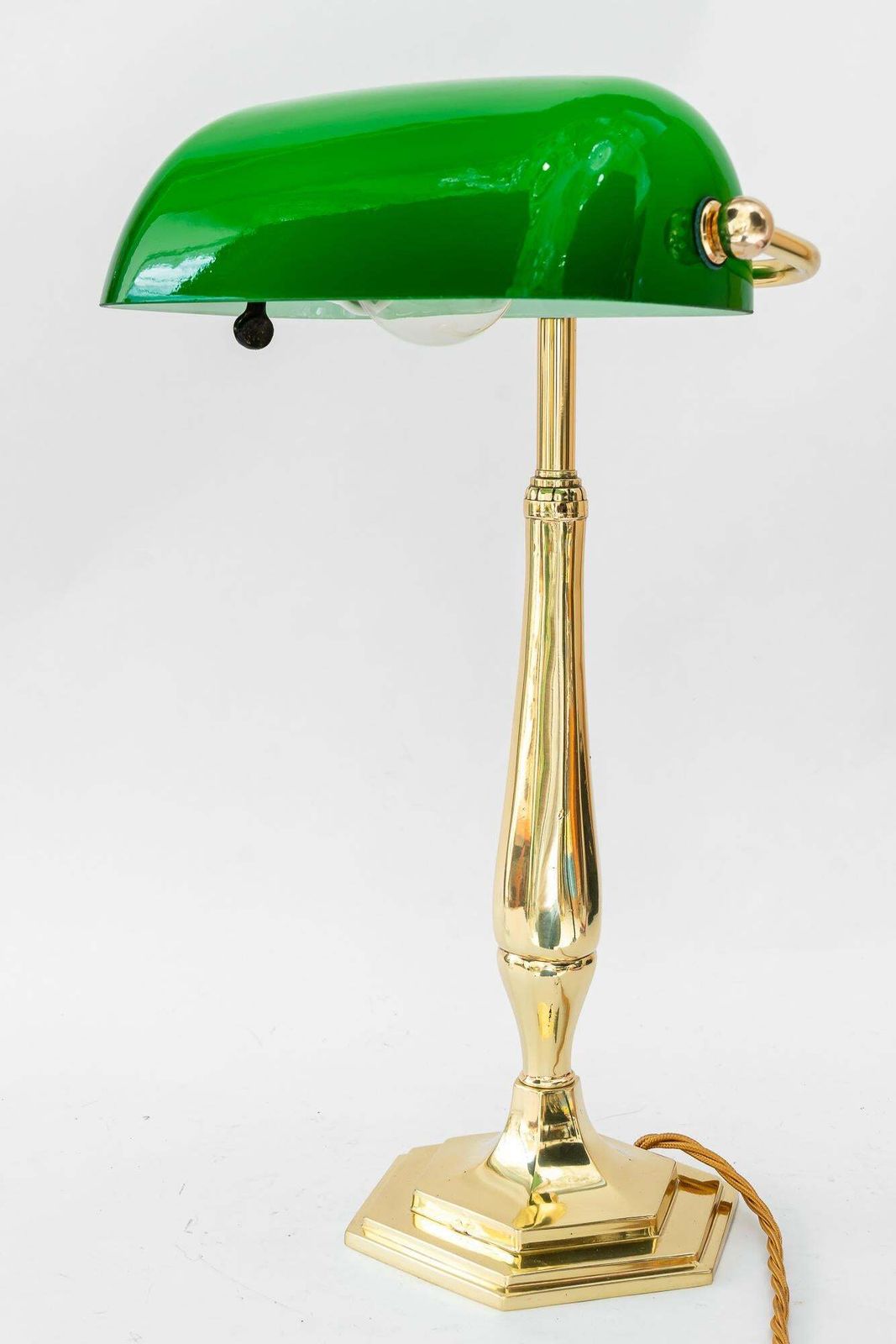 photo furniture Solid Banker Table Lamp With Original Glass Shade Vienna Around 1920s