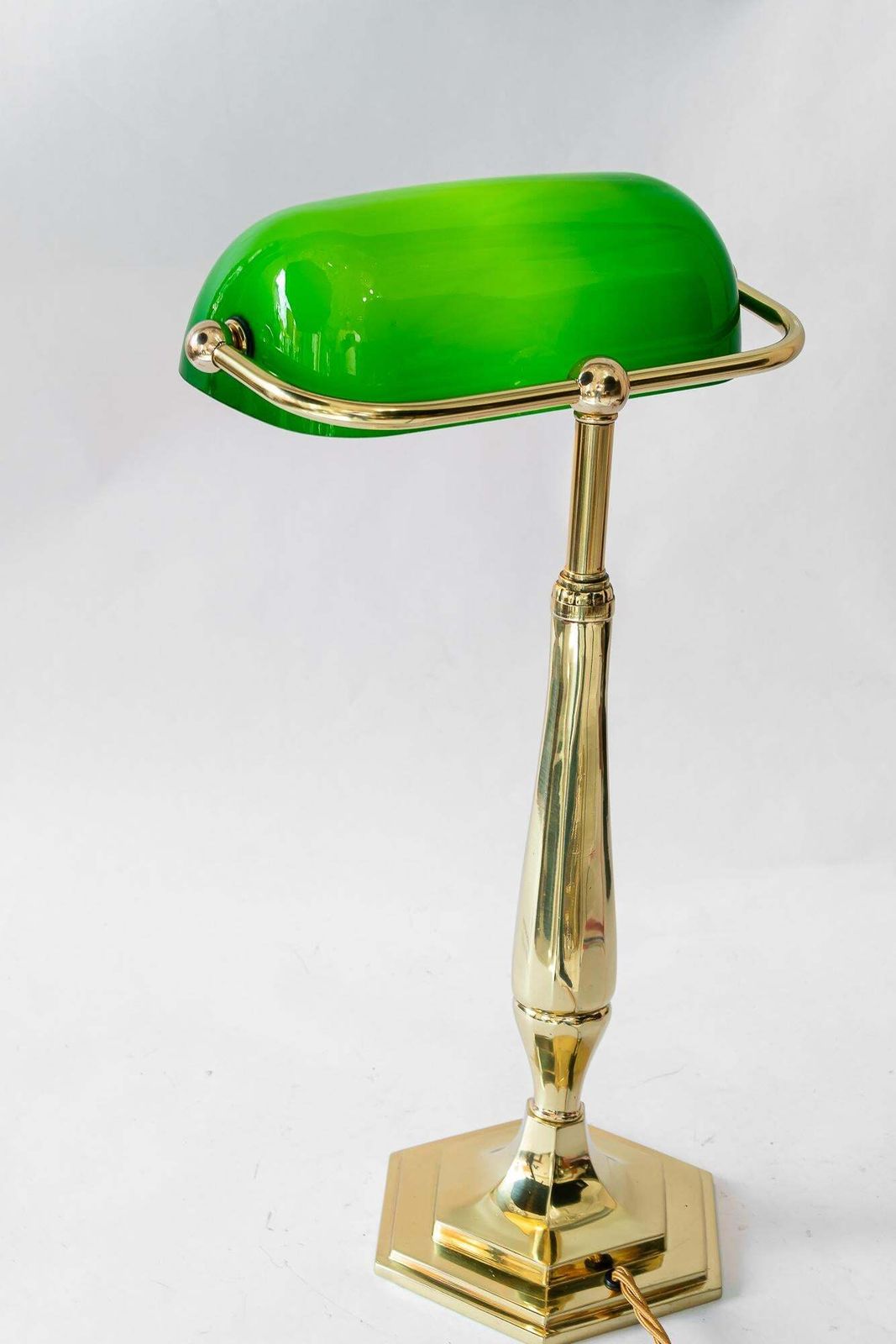 photo buy Solid Banker Table Lamp With Original Glass Shade Vienna Around 1920s