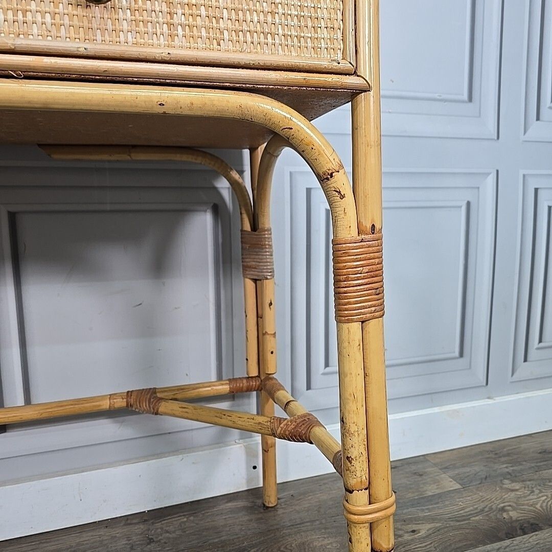photo vinterior Vintage Bamboo Dressing Table Rattan Framed Wicker Panelled Writing Desk Retro