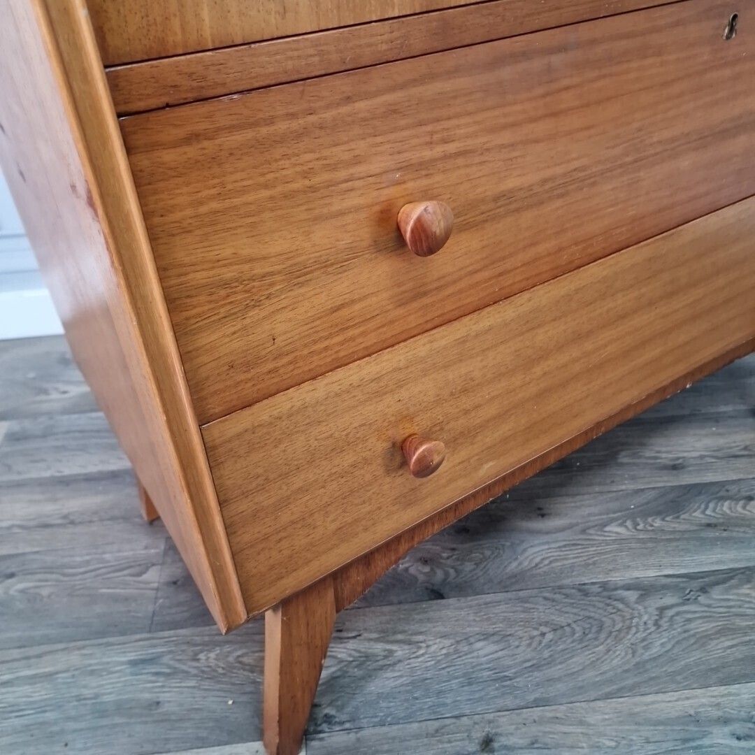 Retro Chest Of Drawers Vintage Mid Century "Golden Key" Teak Tallboy   Cupboard photo Furniture