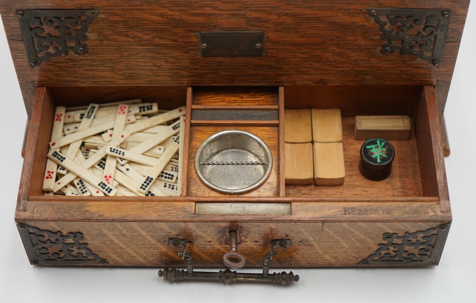 Antique Asian Oriental Mahjong Set Of 148 Tiles In Edwardian Oak Box photo vinterior