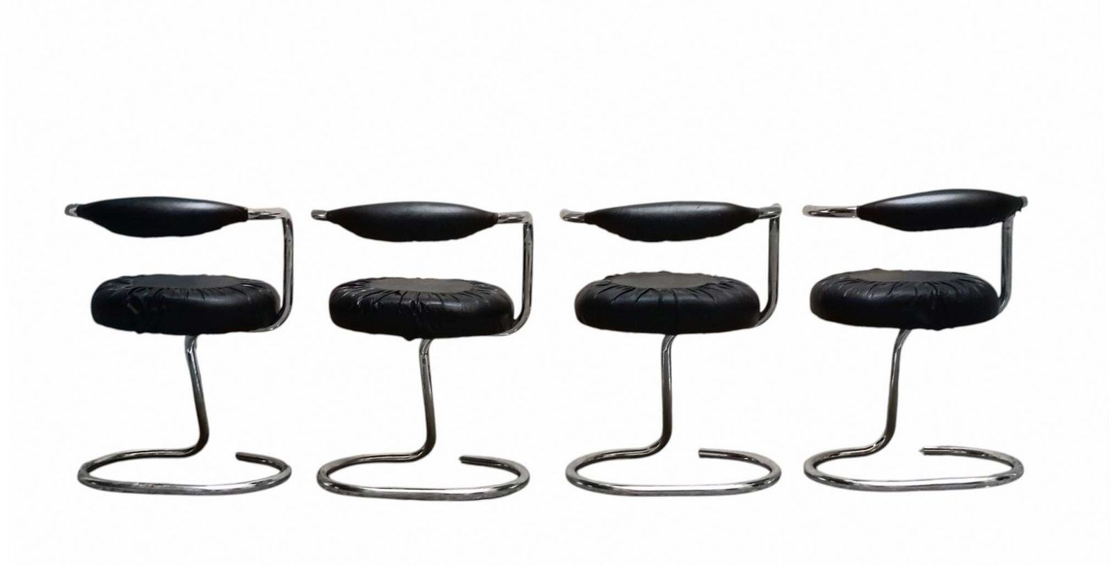 Giotto Stoppino Group Of 4 "Cobra" Chairs In Black Leather, Italy 1970s photo 2575.0
