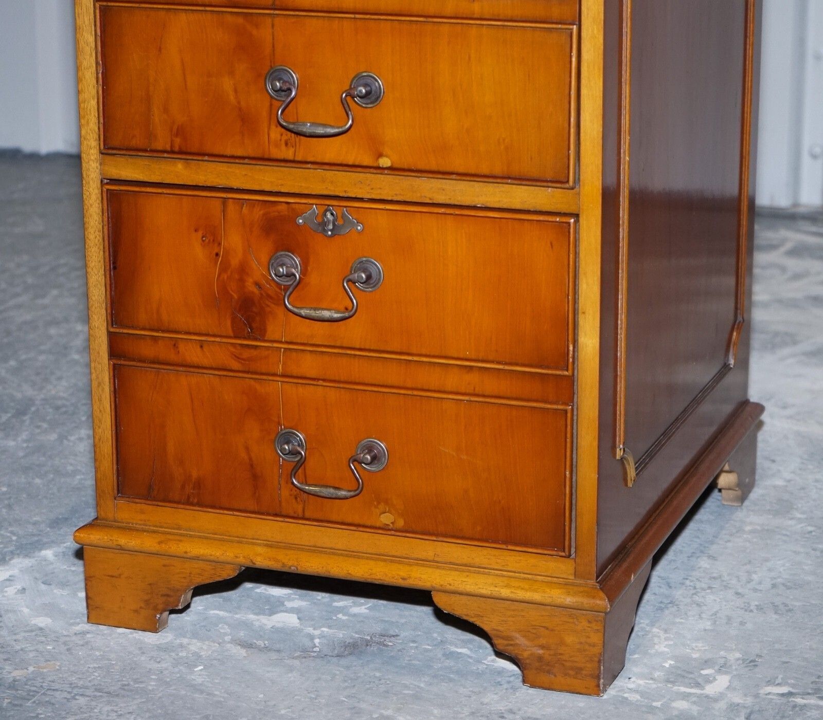 Vintage Yew Wood Filling Cabinet With Green Leather Top And Two Drawers (2) photo 750.0