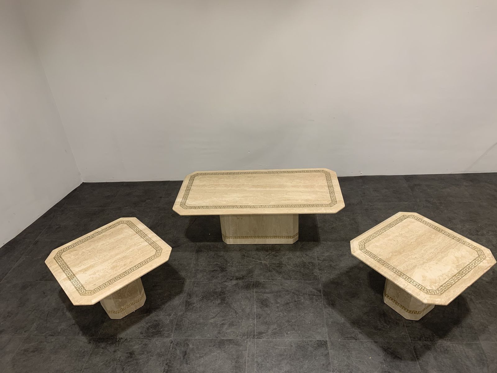 Vintage Travertine Coffee Table And Side Tables, 1980s photo buy