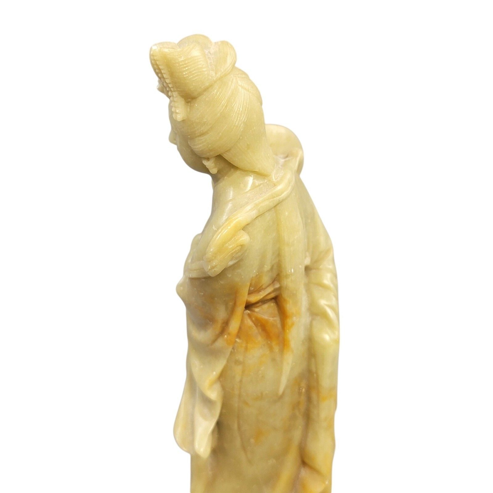 Home Decor Antique Chinese Soapstone Figure Of Guanyin Holding A Round Fan, C. 1910 photo
