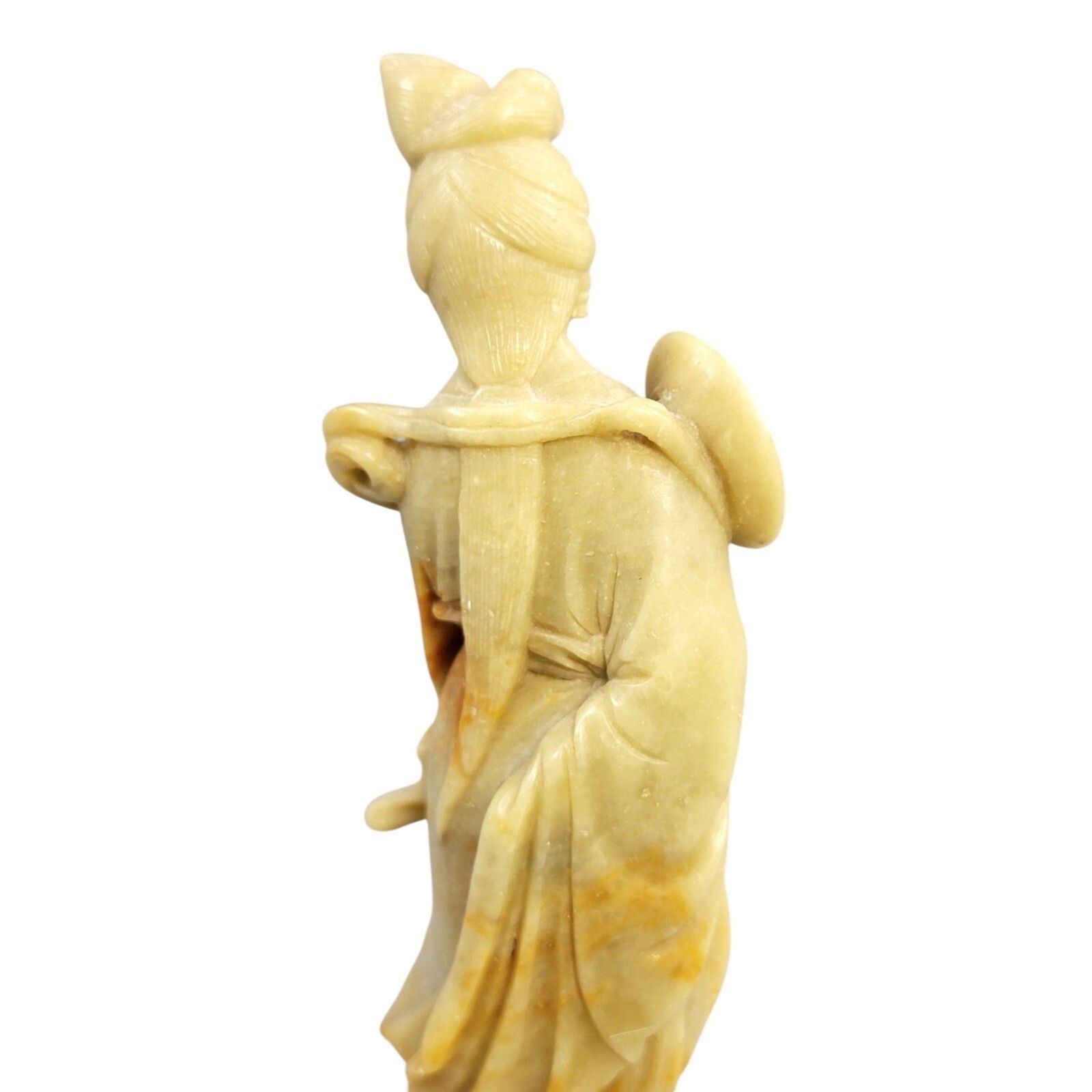 400.0 Antique Chinese Soapstone Figure Of Guanyin Holding A Round Fan, C. 1910 photo