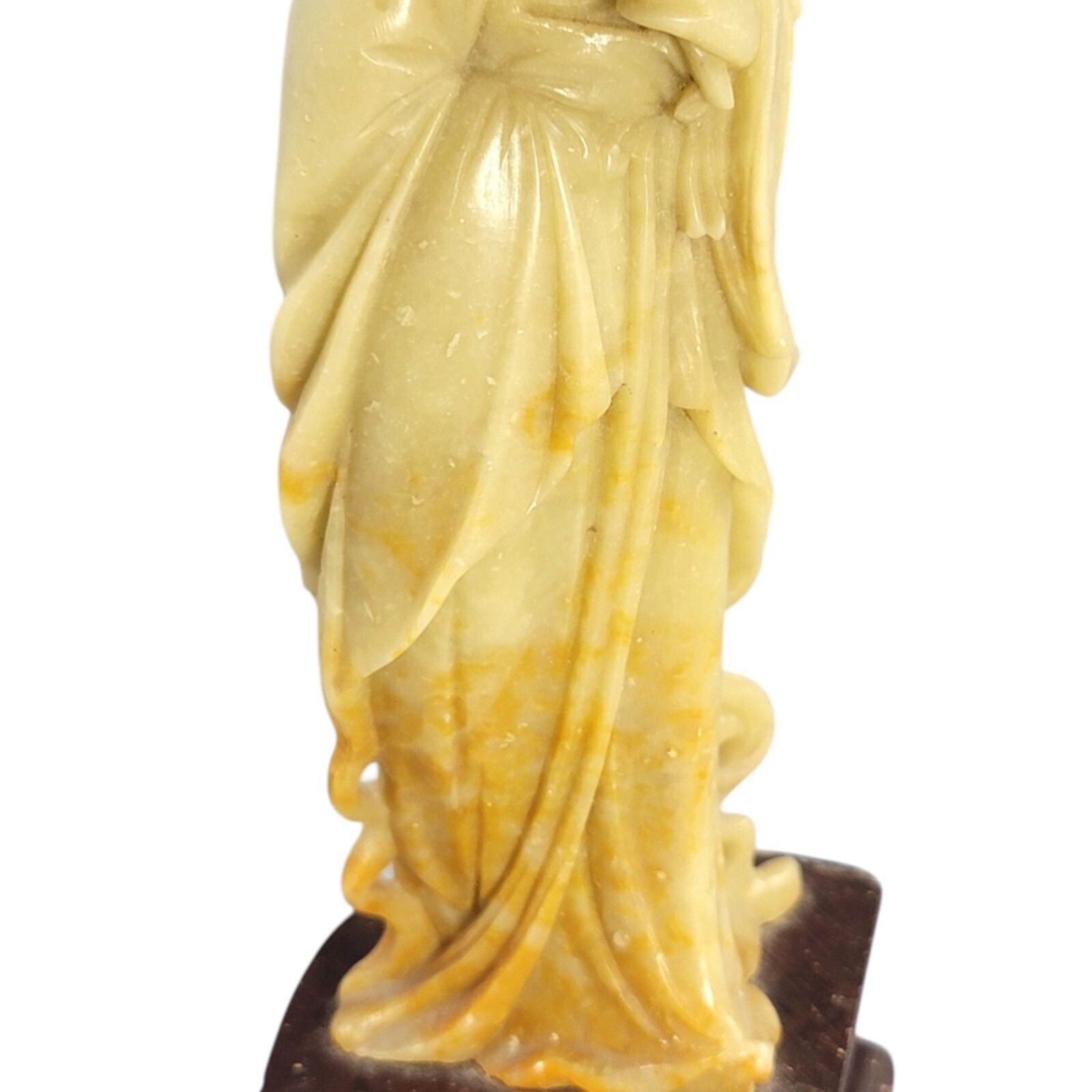 photo buy Antique Chinese Soapstone Figure Of Guanyin Holding A Round Fan, C. 1910