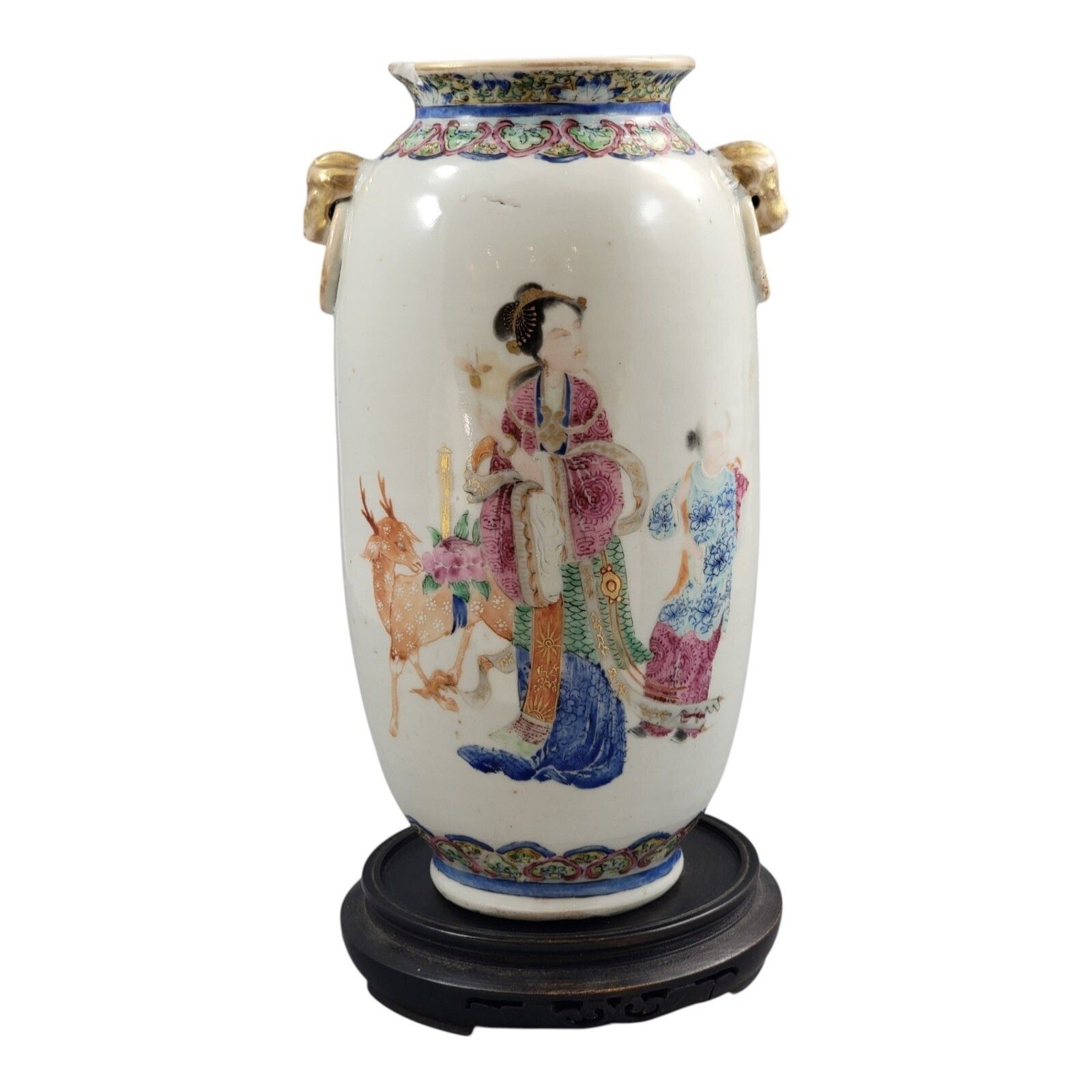 Chinese Famille Rose Porcelain Vase With Magu And Shoulao, Jingdezhen, C. 1870 photo for sale