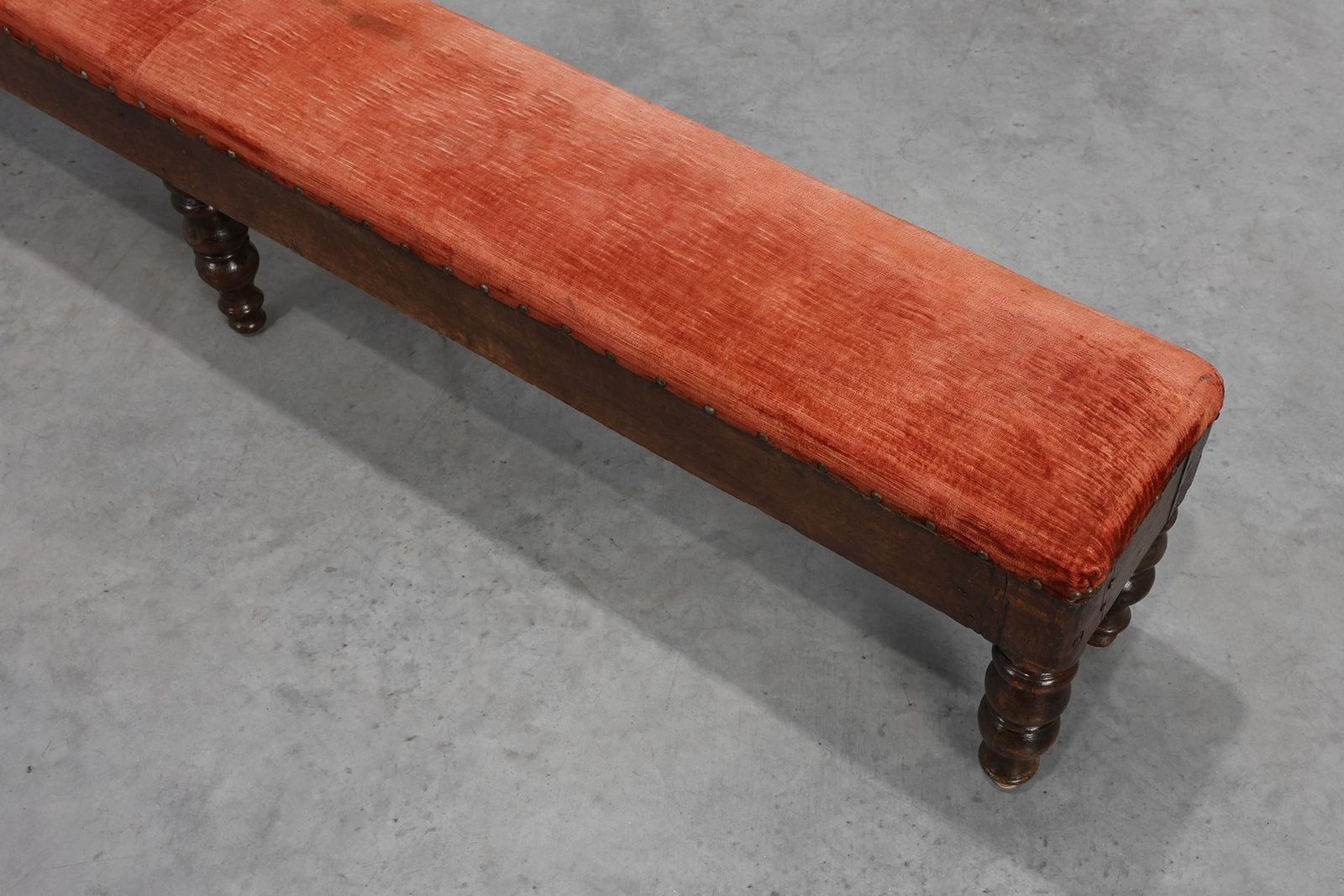 Large Antique French Oak Bench With Velvet Upholstery, 1700s photo 3543.0