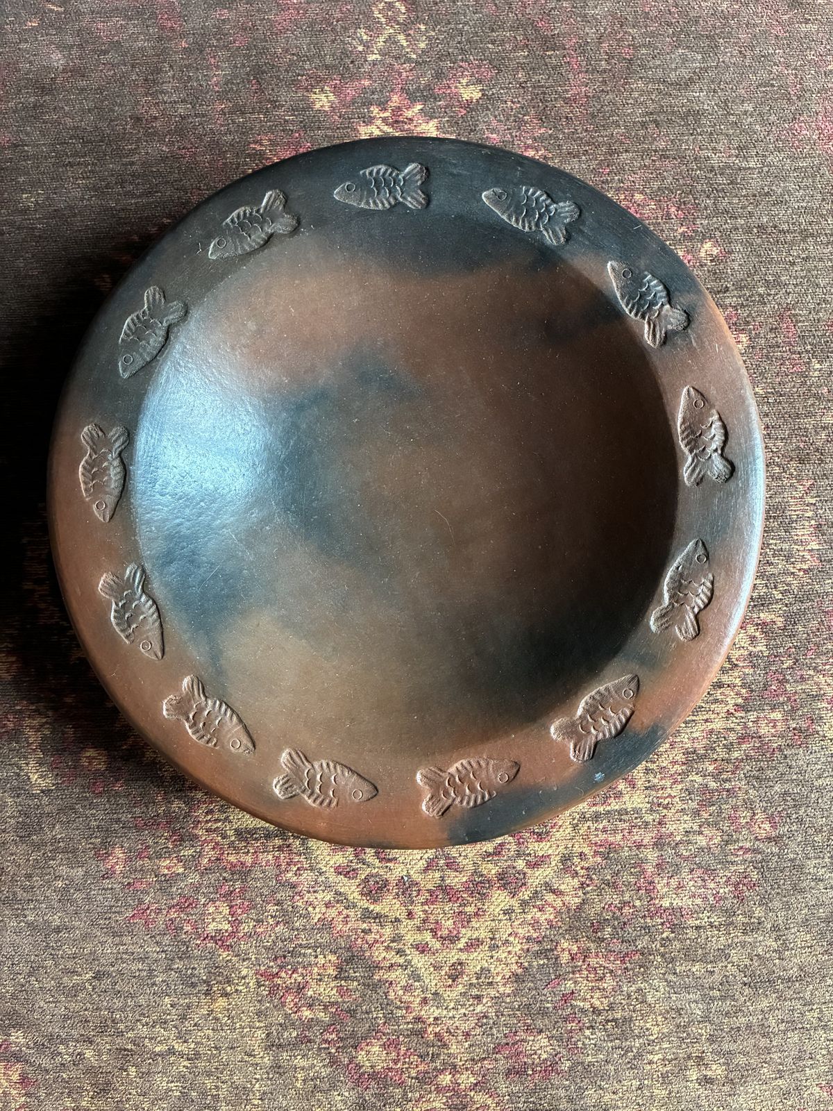 Large Vintage Sasak Pottery Charger Plate  Lombok, Indonesia   Hand Crafted Fish Motif photo furniture