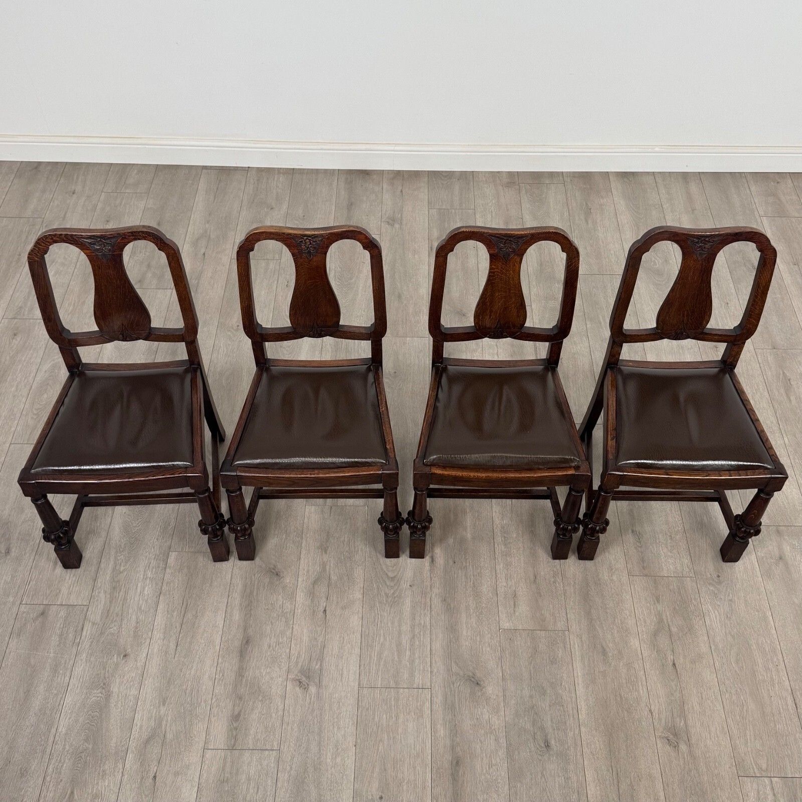 Antique 20th Century Set Of 4 Edwardian Oak Dining Chairs photo buy