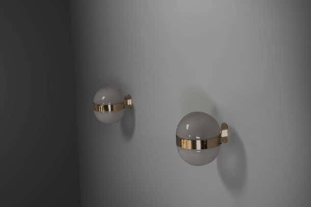 Set Of Two Brass And Opaline Glass ‘Clio’ Sconces By Sergio Mazza For Artemide photo 4185.0