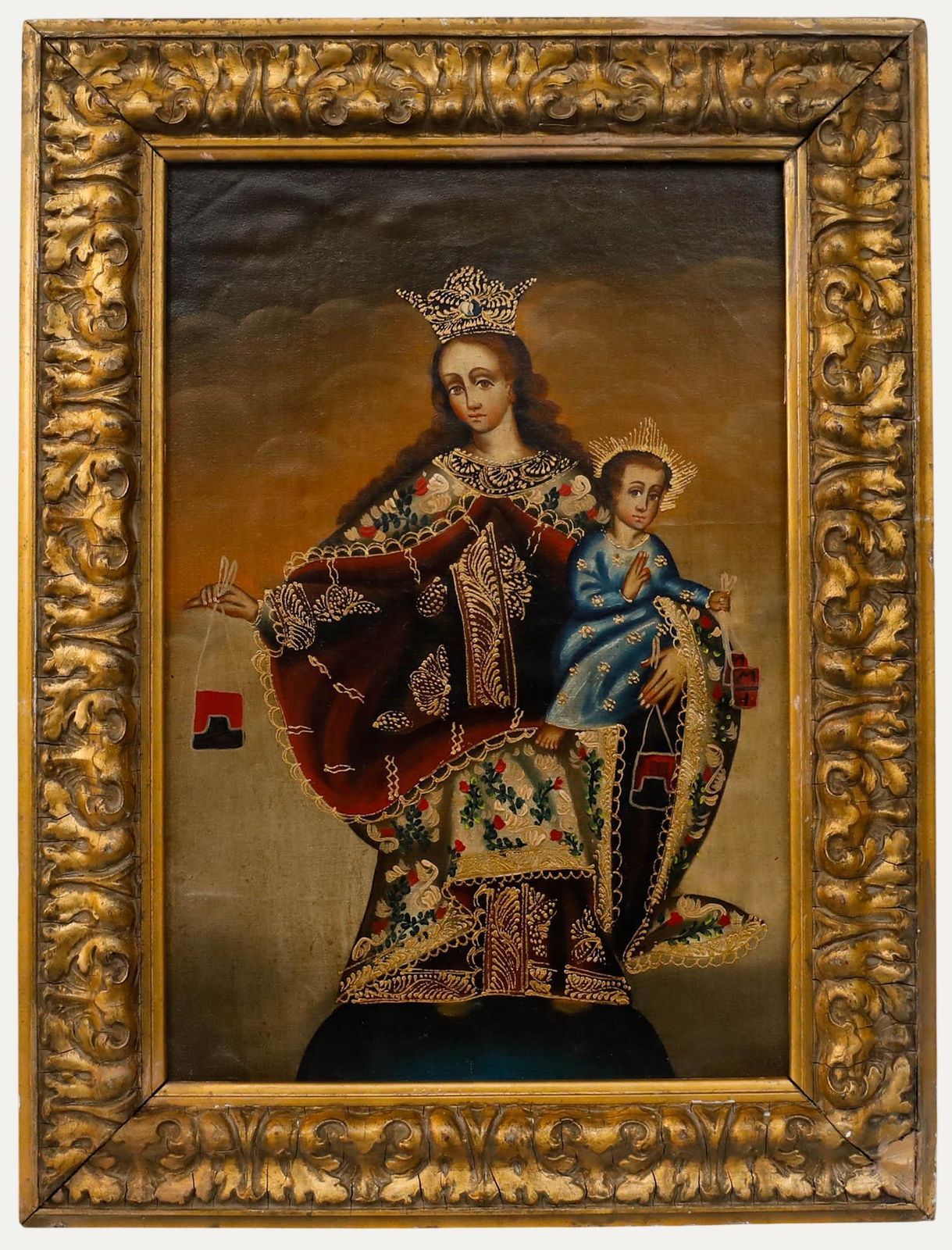Cuzco School 19th Century Oil   Our Lady Of Mount Carmel