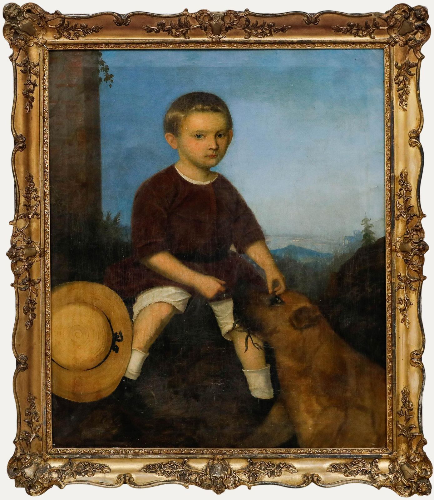 Attrib. Franz Xaver Mandl   19th Century Oil, Young Boy & His Faithful Companion