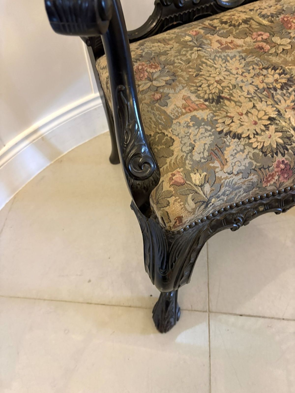 Antique Exceptional Carved Mahogany Chippendale Style Ribbon Back Office Chair photo Furniture