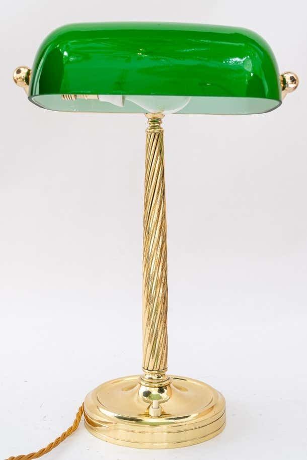 Solid Banker Table Lamp With Original Glass Shade Vienna Around 1920s photo furniture