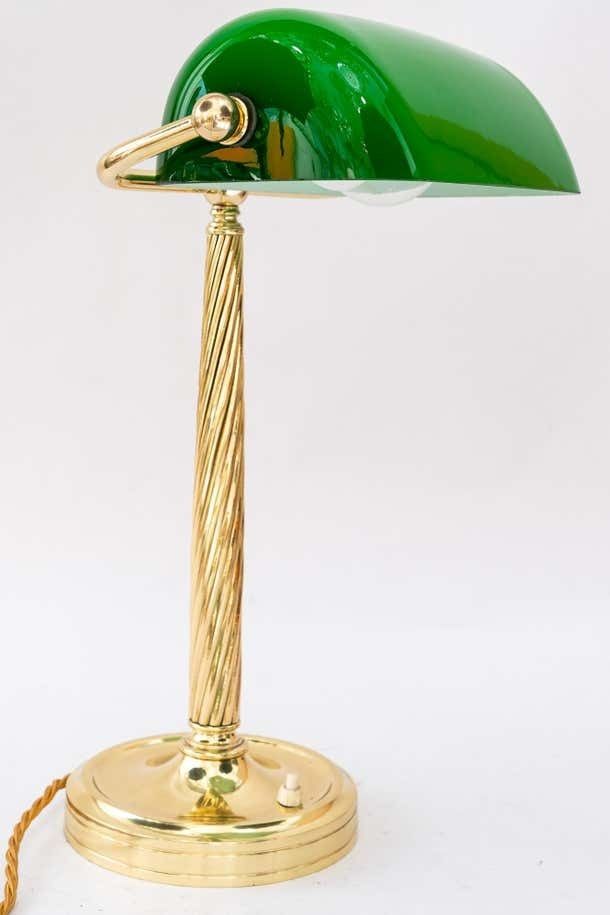 Solid Banker Table Lamp With Original Glass Shade Vienna Around 1920s photo for sale
