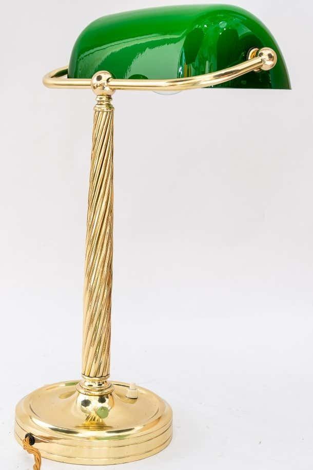 Solid Banker Table Lamp With Original Glass Shade Vienna Around 1920s photo Lighting