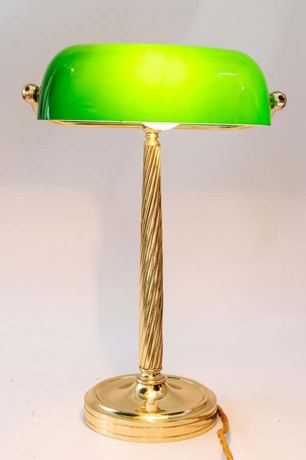 Lighting Solid Banker Table Lamp With Original Glass Shade Vienna Around 1920s photo