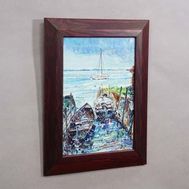 Boat Mooring On Fraueninsel – Oil Painting By Alexander Michael, 1994 photo Art