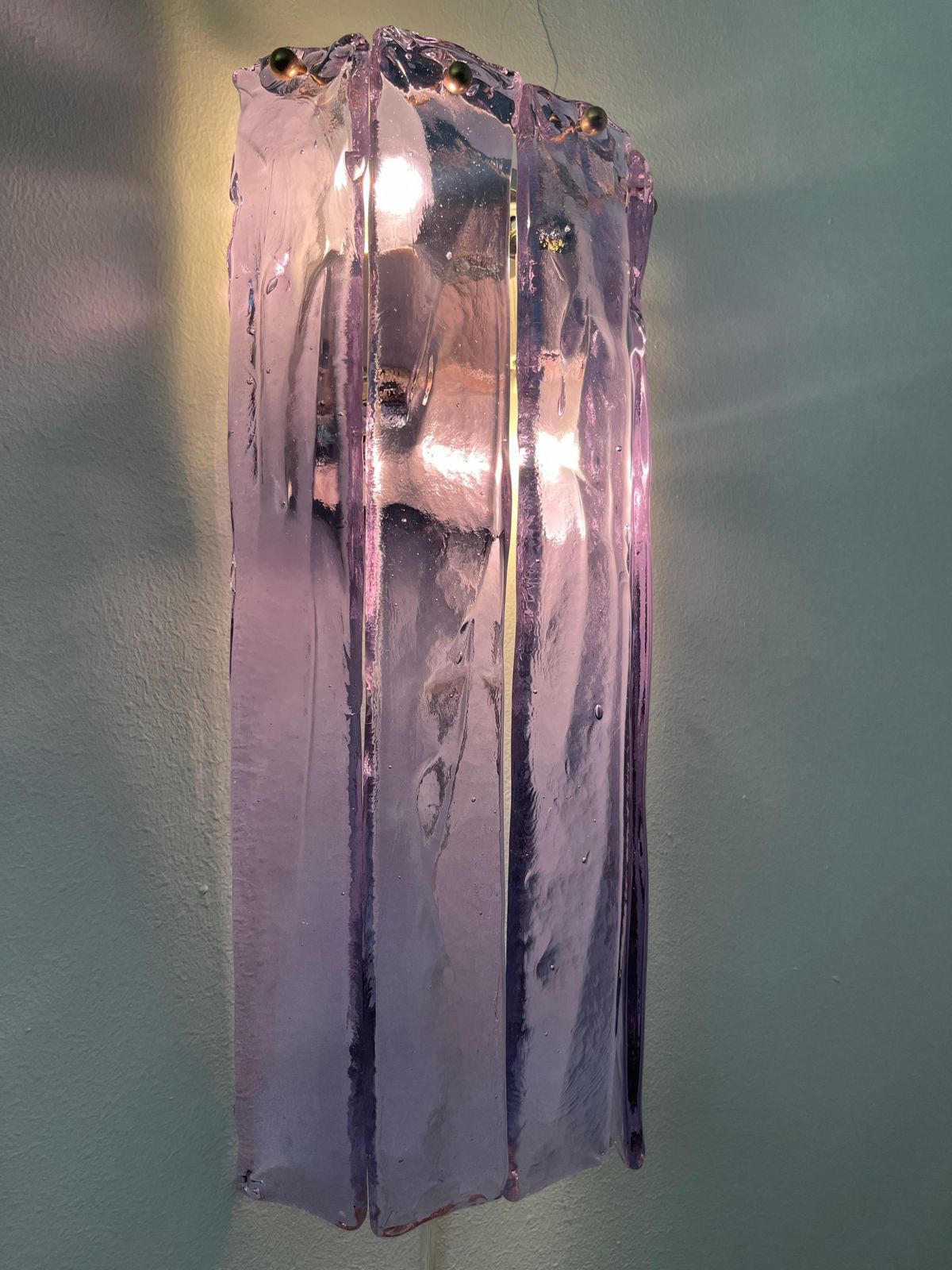 Italian Mid Century Barbie Lilac Murano Pair Of Wall Sconces By Mazzega, 1970s
