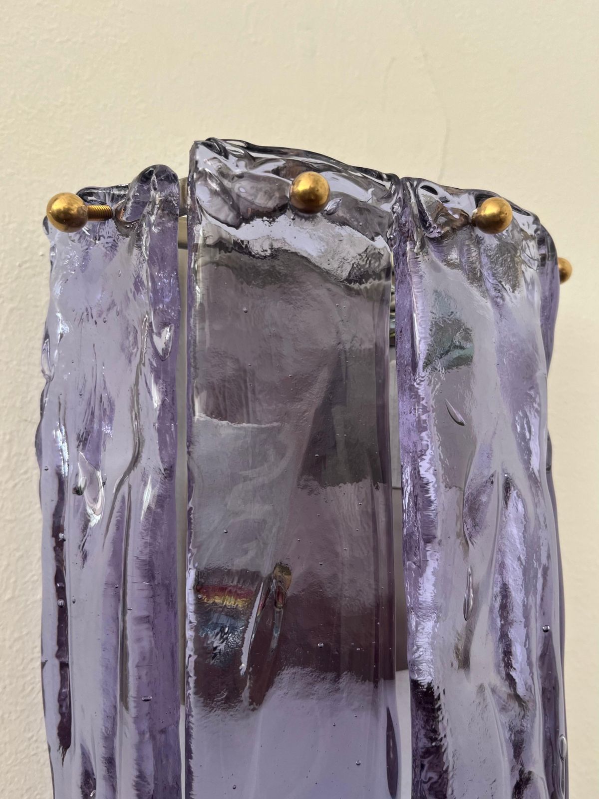 Italian Mid Century Barbie Lilac Murano Pair Of Wall Sconces By Mazzega, 1970s photo furniture