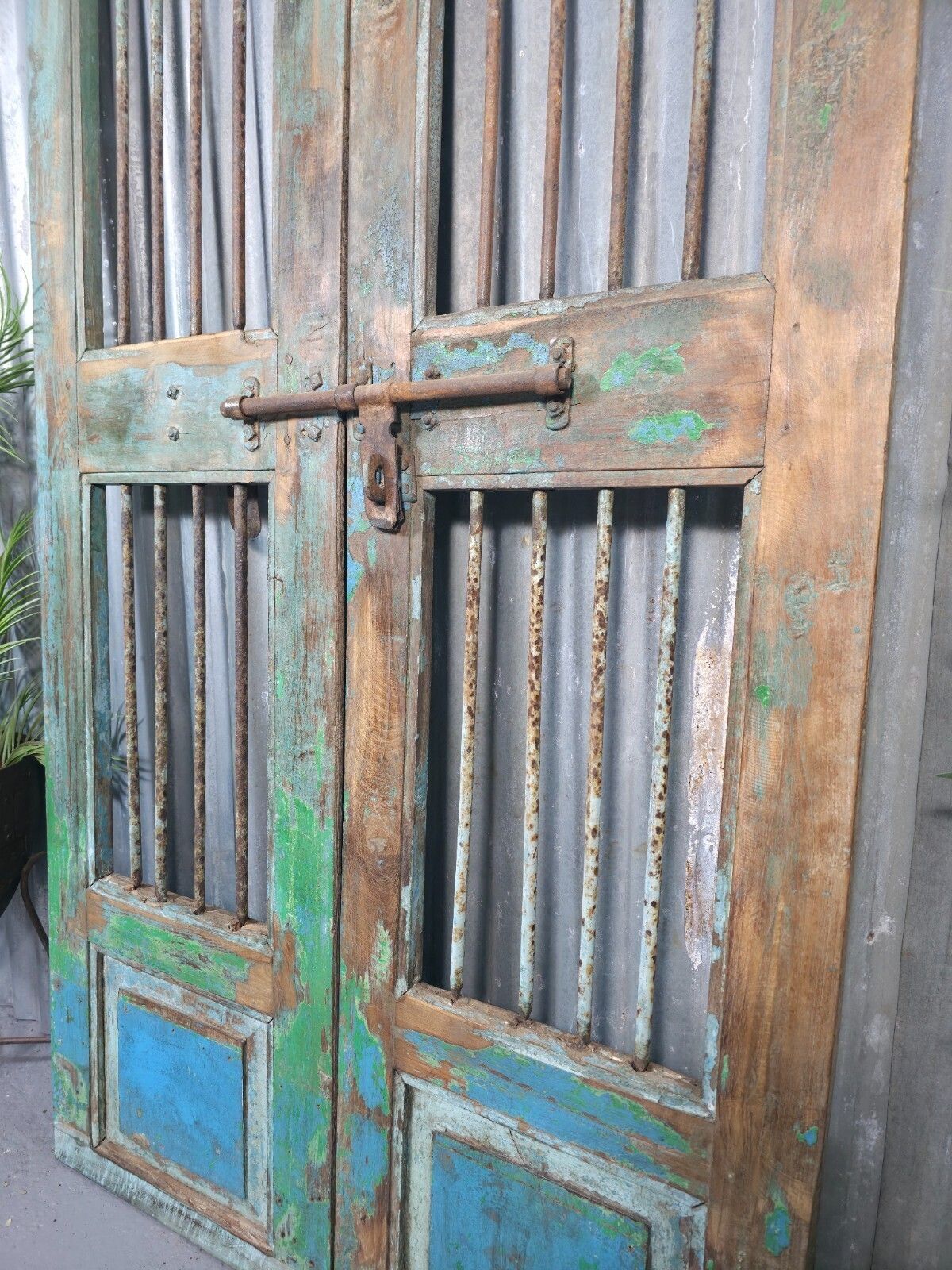 Pair Vintage Rustic Indian Wooden Iron Doors Garden Gates Room Divider Screen photo Home Fixtures