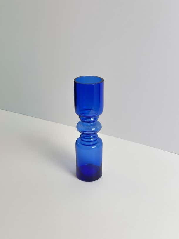 Cobalt Blue Glass Vase, Nanny Still Style, Handcrafted In Romania, 1970s photo vinterior