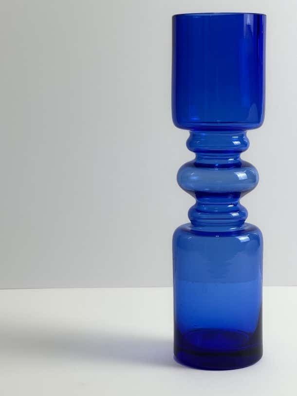 Cobalt Blue Glass Vase, Nanny Still Style, Handcrafted In Romania, 1970s photo vintage