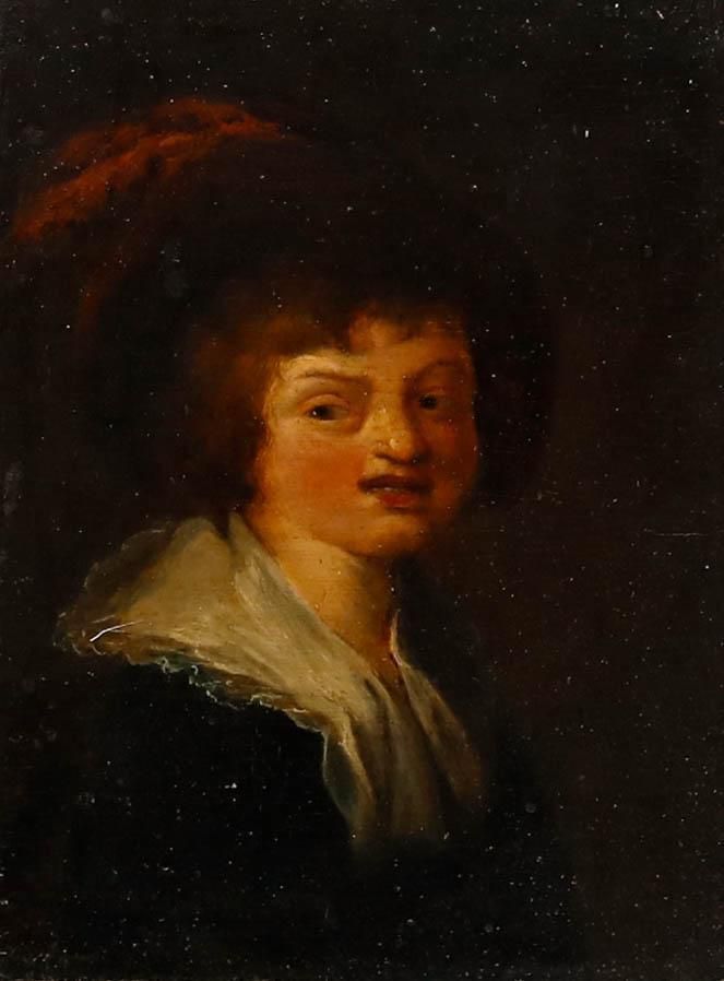 Dutch School Early 19th Century Oil   Boy In A Feathered Hat photo furniture