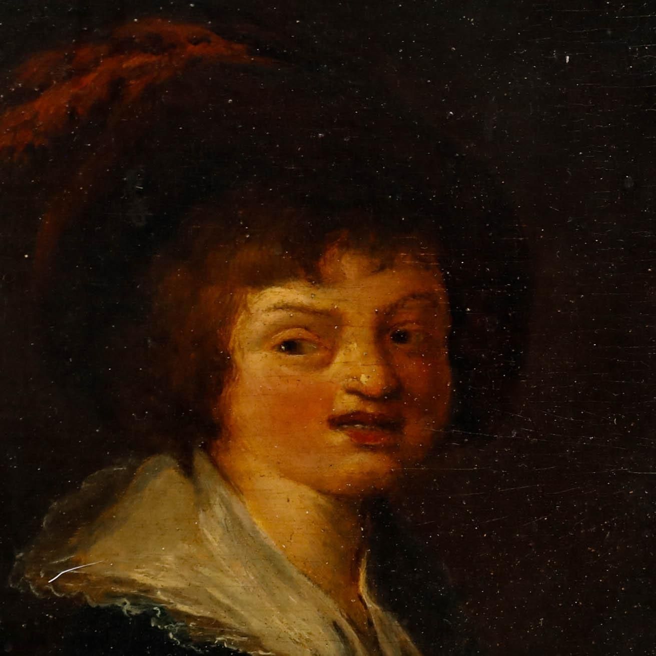 Dutch School Early 19th Century Oil   Boy In A Feathered Hat photo Art