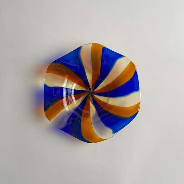 Murano Striped Art Glass Candy Dish, Fratelli Toso, 1970s Italy photo vinterior