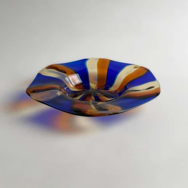 Murano Striped Art Glass Candy Dish, Fratelli Toso, 1970s Italy photo vintage
